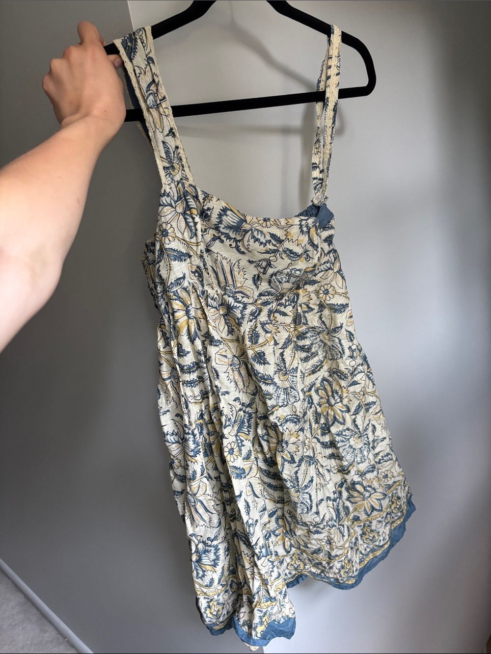 Free People Boho Floral Cream and Blue Sleeveless Sundress Top
